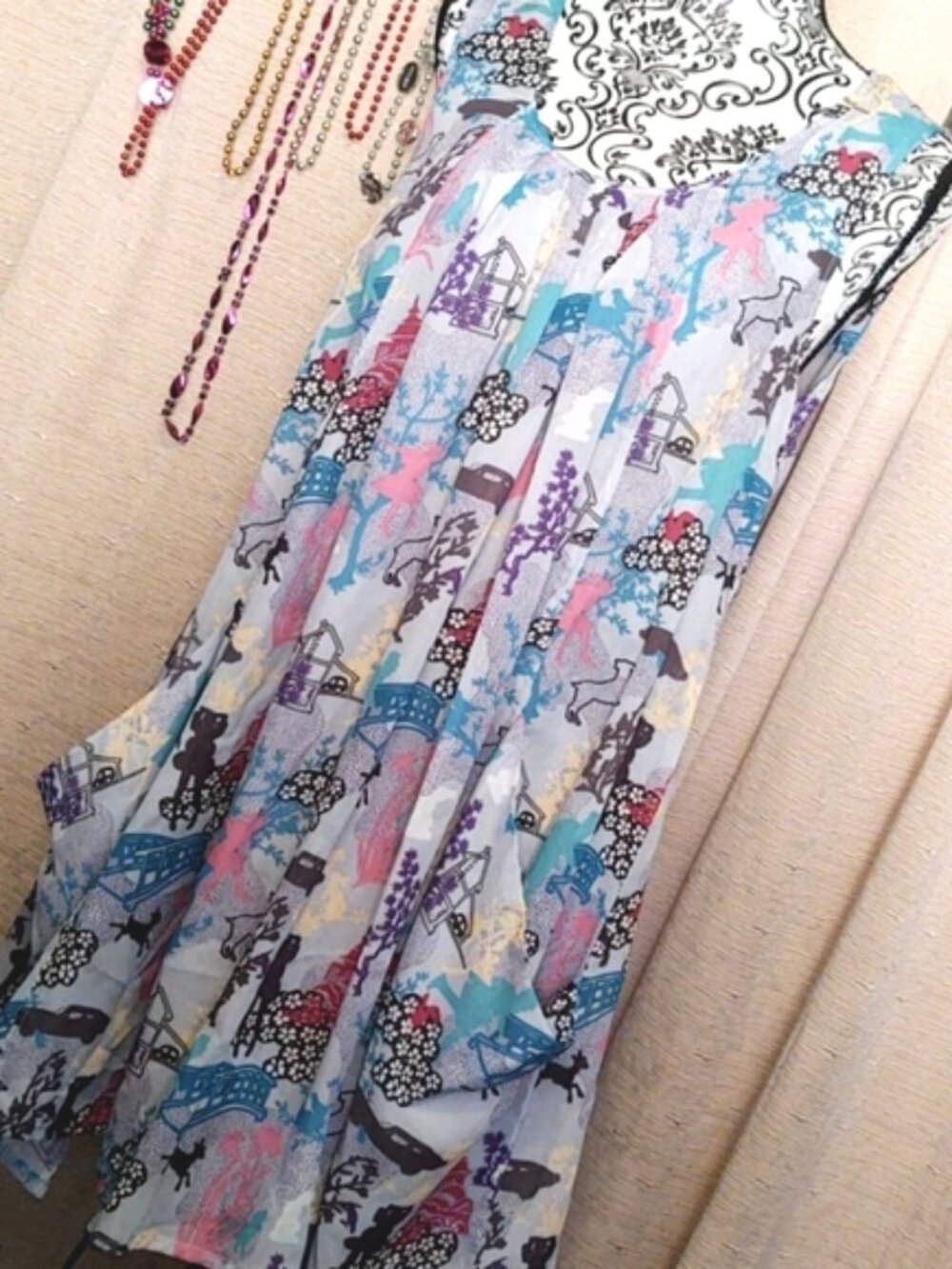 Sweet Sinammon Mix Print Trapeze Dress Lg